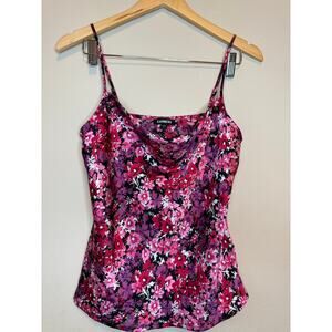 Express pink floral print spaghetti strap top with cow neck